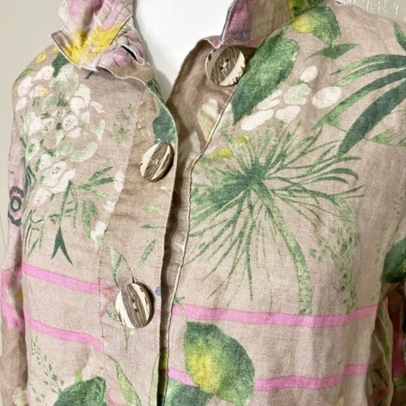 John Mark Linen Cream Blouse with Pink Floral Print Blouse‎ - Picture 4 of 11